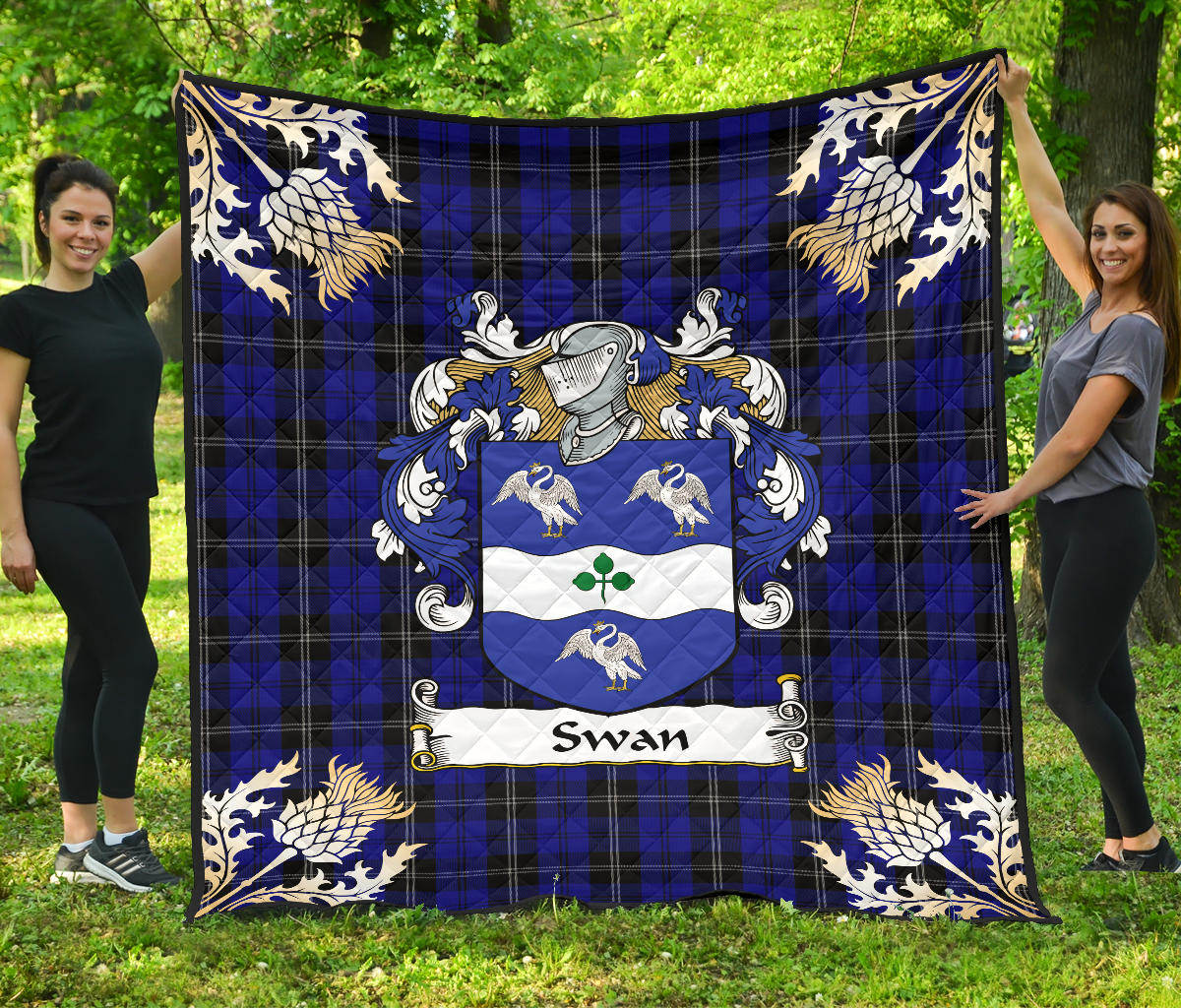 Swan Tartan Crest Premium Quilt - Gold Thistle Style SP
