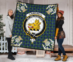 Campbell Argyll Ancient Tartan Crest Premium Quilt - Gold Thistle Style - SP