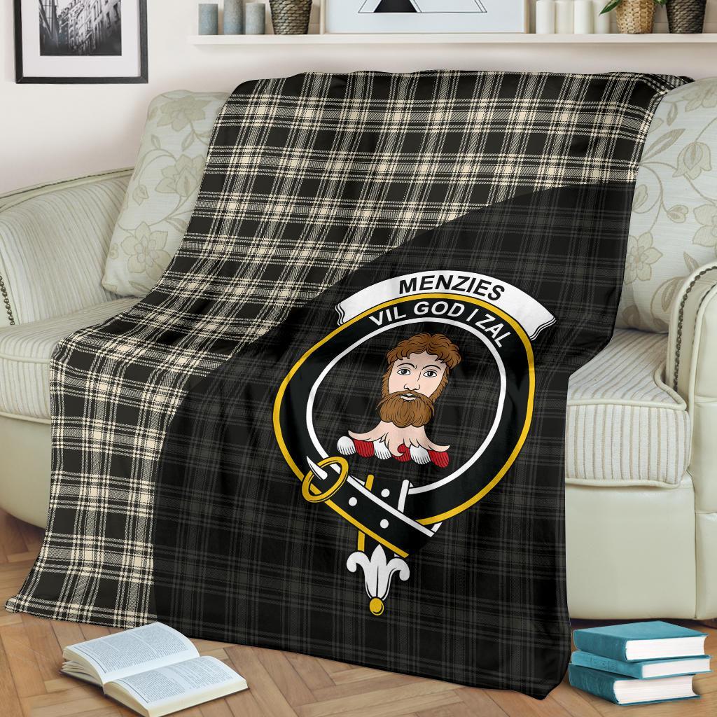 Menzies Black & White Ancient Tartan Crest Blanket Wave Style