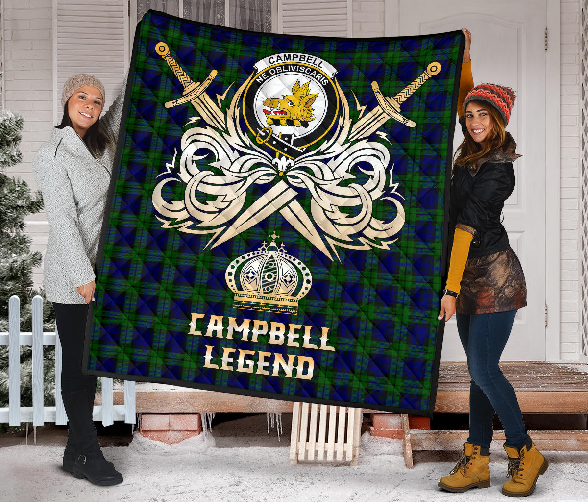 Campbell Modern Tartan Crest Legend Gold Royal Premium Quilt - SP