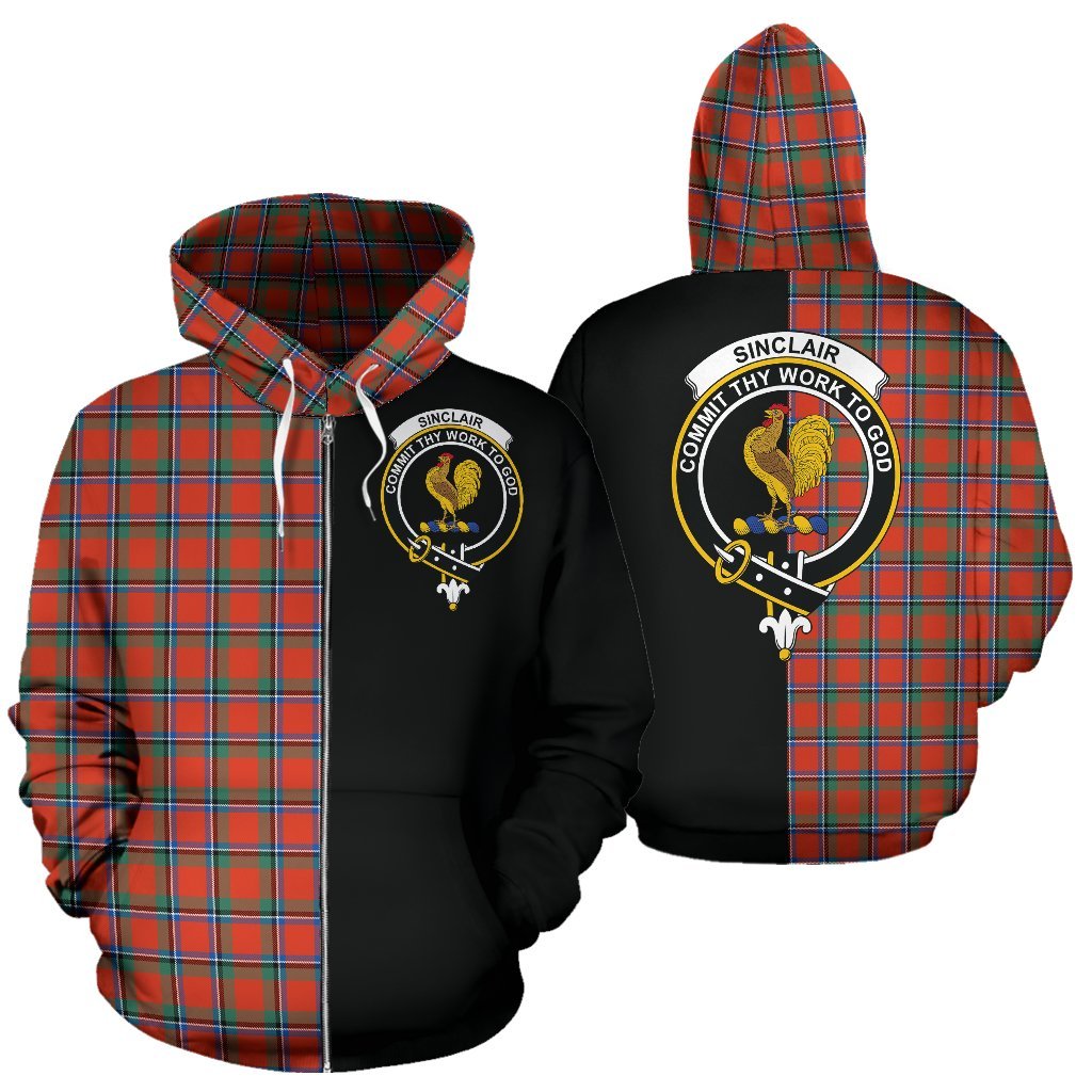 Sinclair Ancient Tartan Crest Zipper Hoodie - Half Of Me Style
