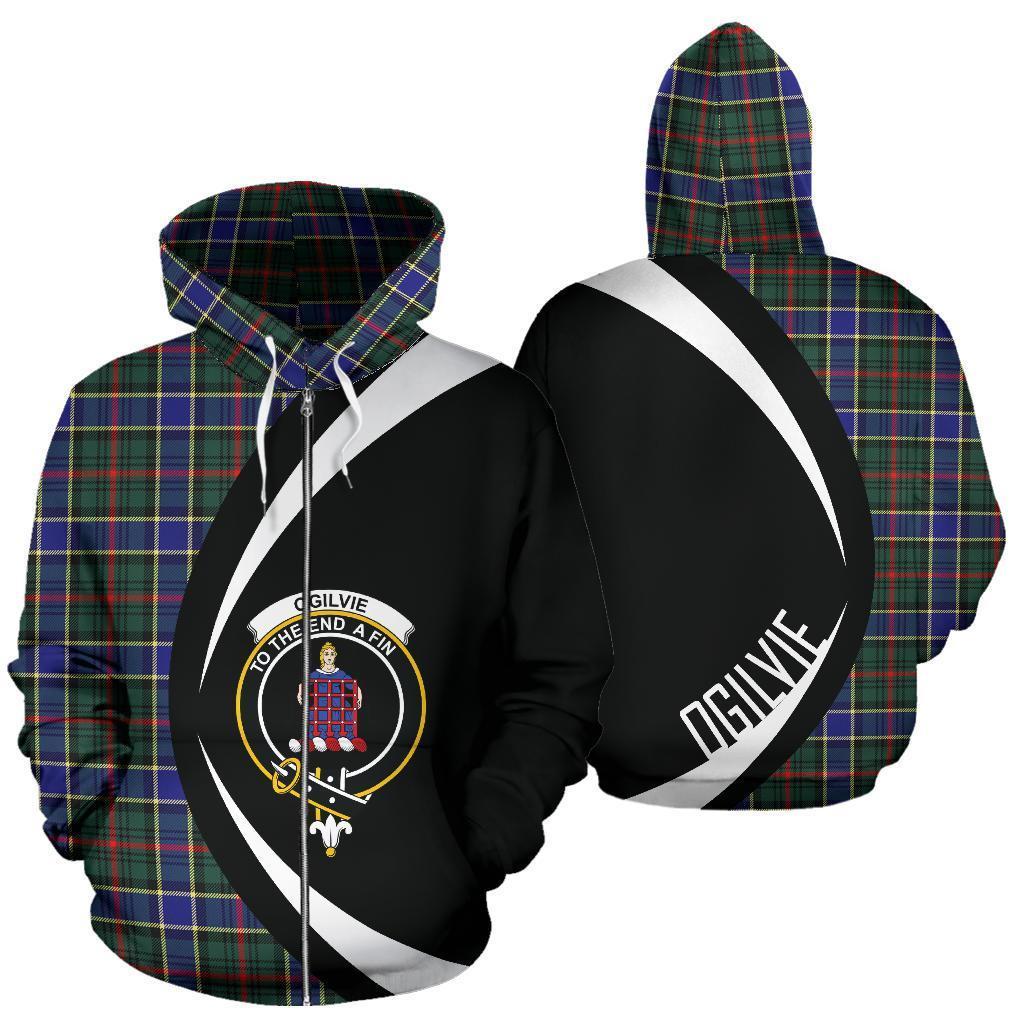 Ogilvie Hunting Modern Tartan Crest Zipper Hoodie - Circle Style