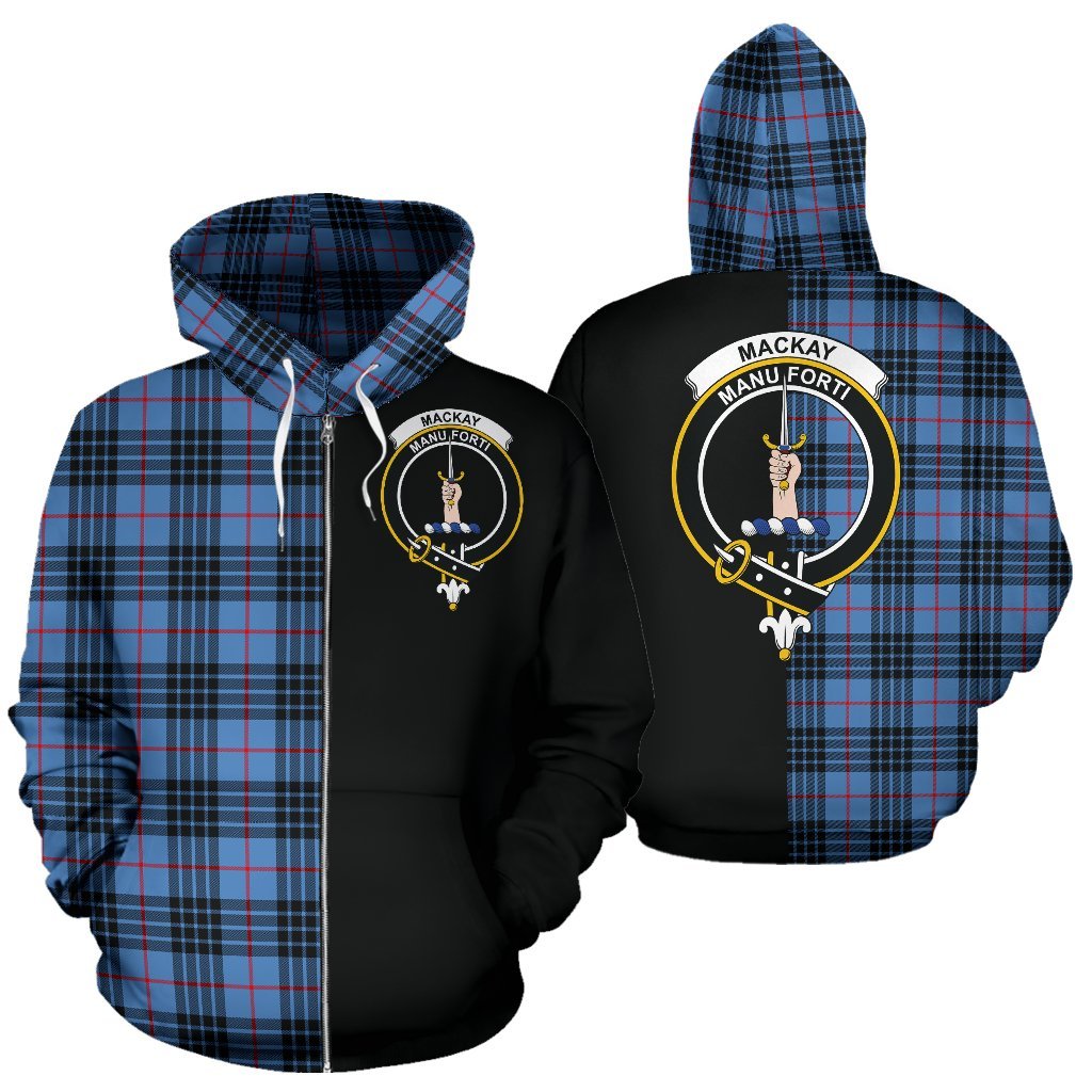 MacKay Blue Tartan Crest Zipper Hoodie - Half Of Me Style