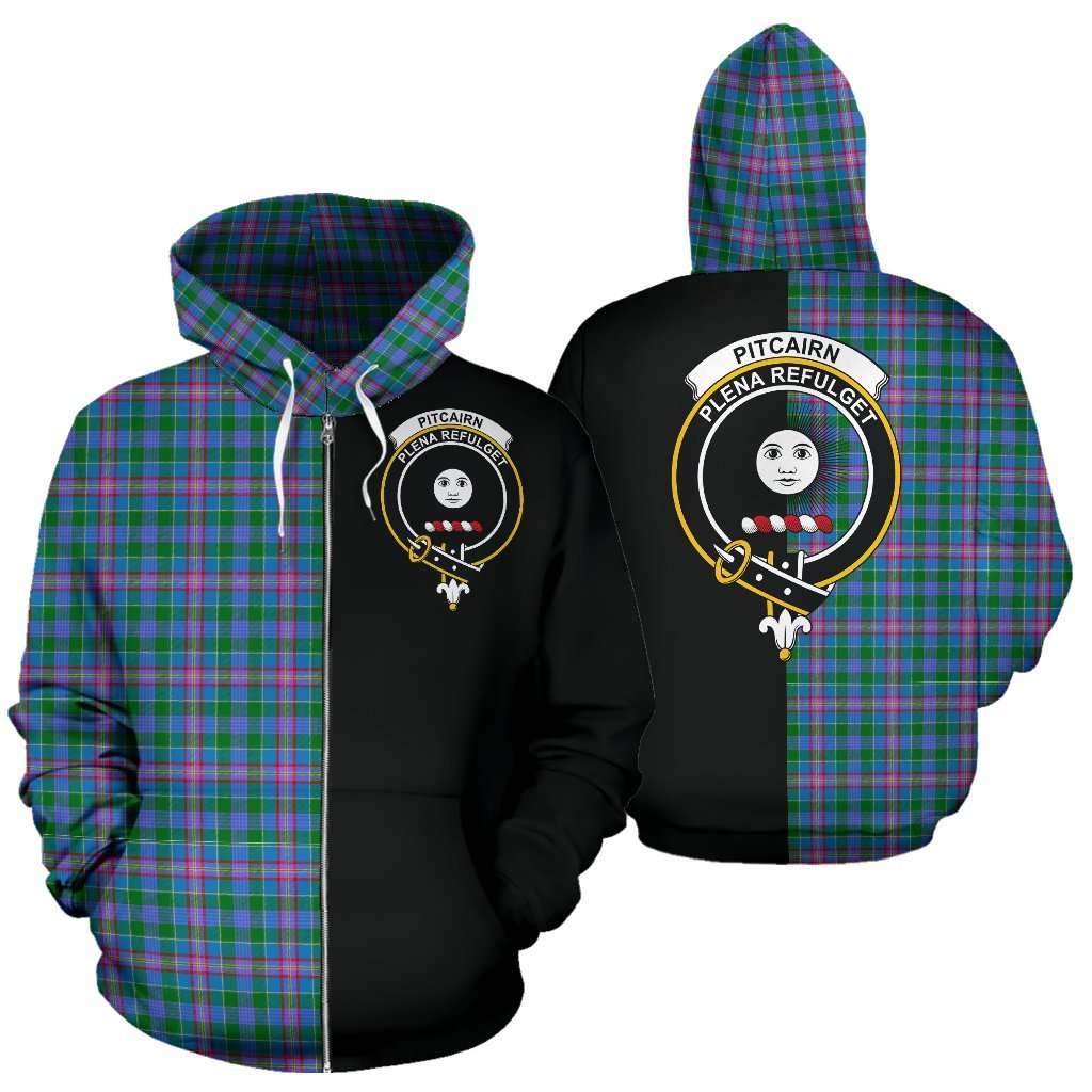 Pitcairn Hunting Tartan Crest Zipper Hoodie - Half Of Me Style