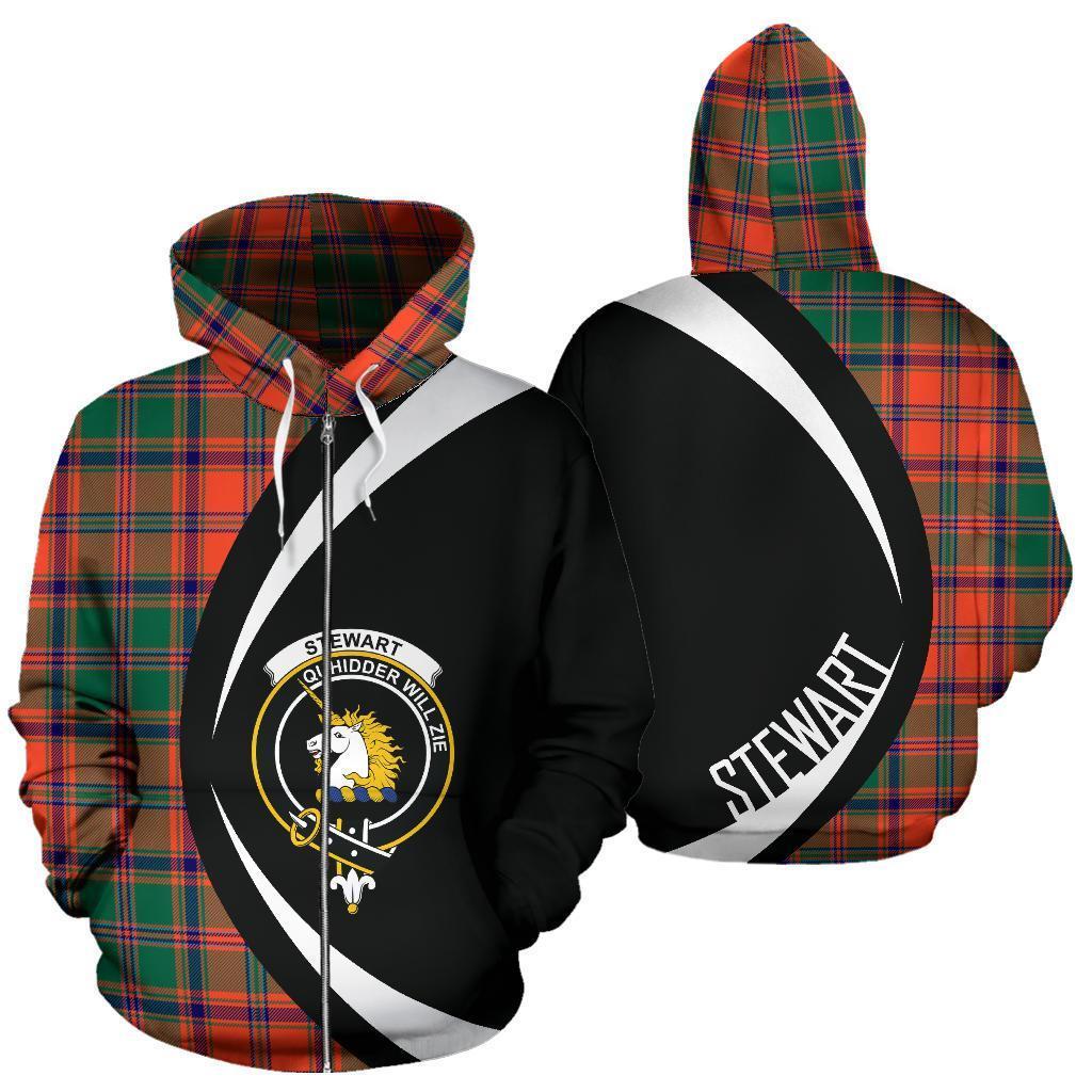 Stewart of Appin Ancient Tartan Crest Zipper Hoodie - Circle Style