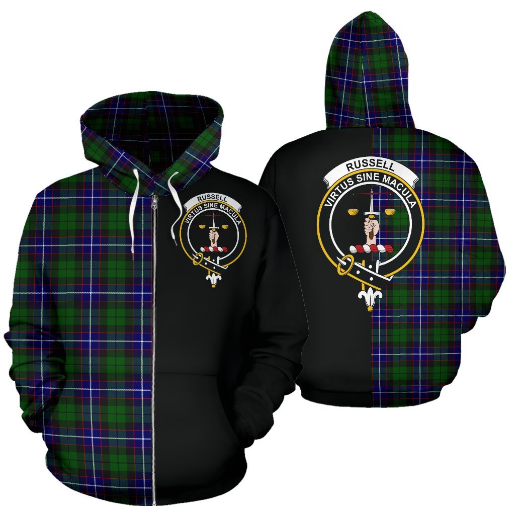Russell Modern Tartan Crest Zipper Hoodie - Half Of Me Style
