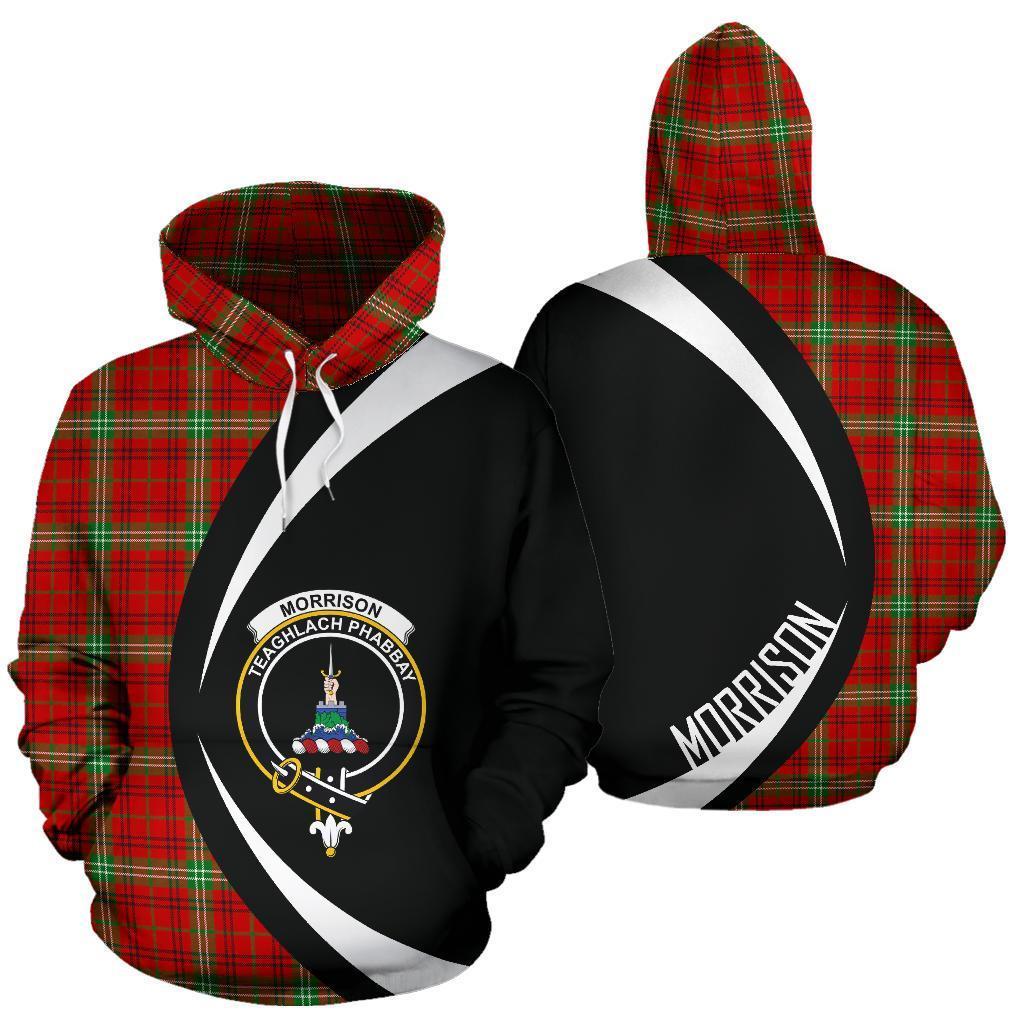 Morrison Red Modern Tartan Crest Hoodie - Circle Style