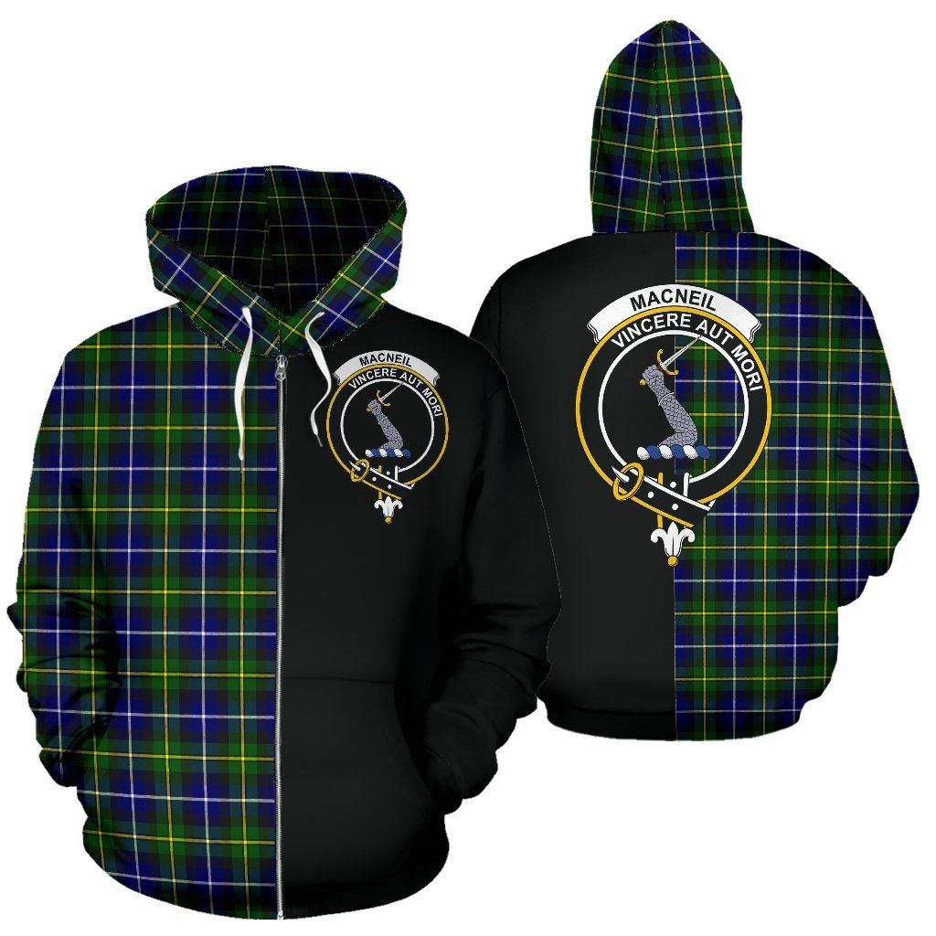 MacNeill of Barra Modern Tartan Crest Zipper Hoodie - Half Of Me Style
