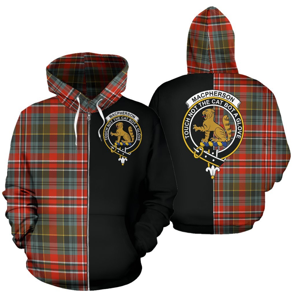 MacPherson Weathered Tartan Crest Zipper Hoodie - Half Of Me Style