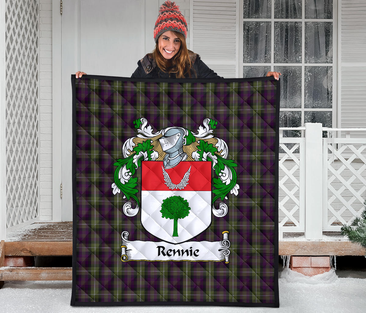 Rennie Family Coat of Arms Tartan Quilt SP