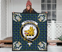 Campbell Argyll Ancient Tartan Crest Premium Quilt - Gold Thistle Style - SP