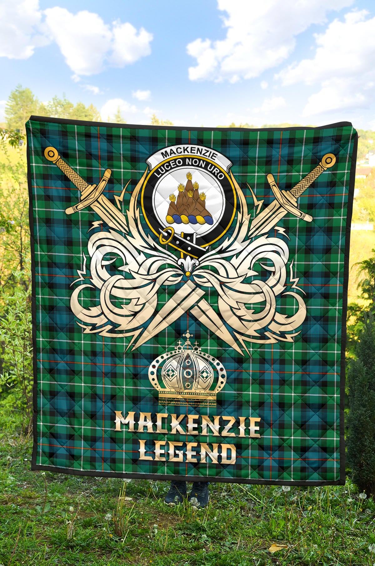 MacKenzie Ancient Tartan Crest Legend Gold Royal Premium Quilt SP