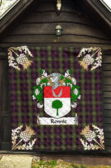 Rennie Family Coat of Arms Tartan Premium Quilt - Gold Thistle Style SP