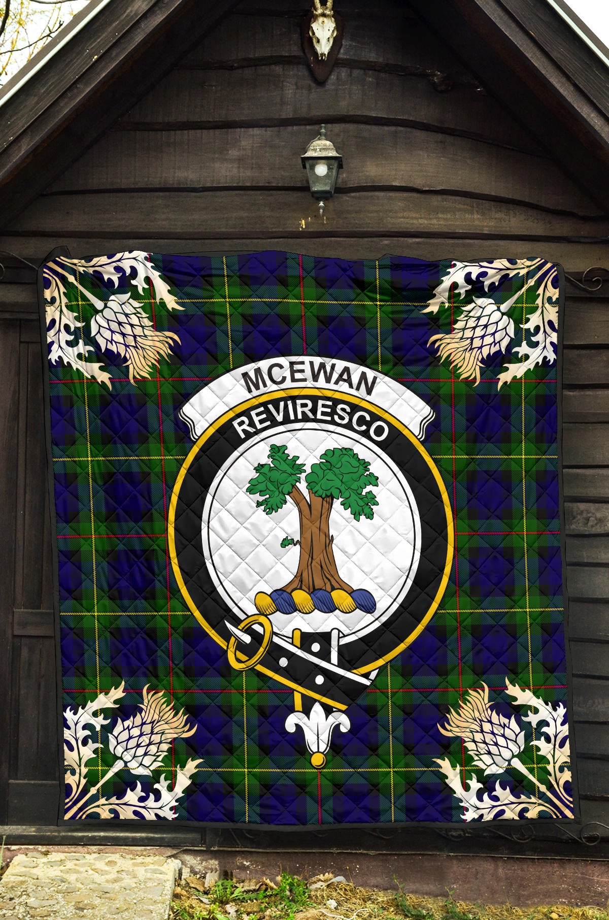 McEwan Tartan Crest Premium Quilt - Gold Thistle Style SP