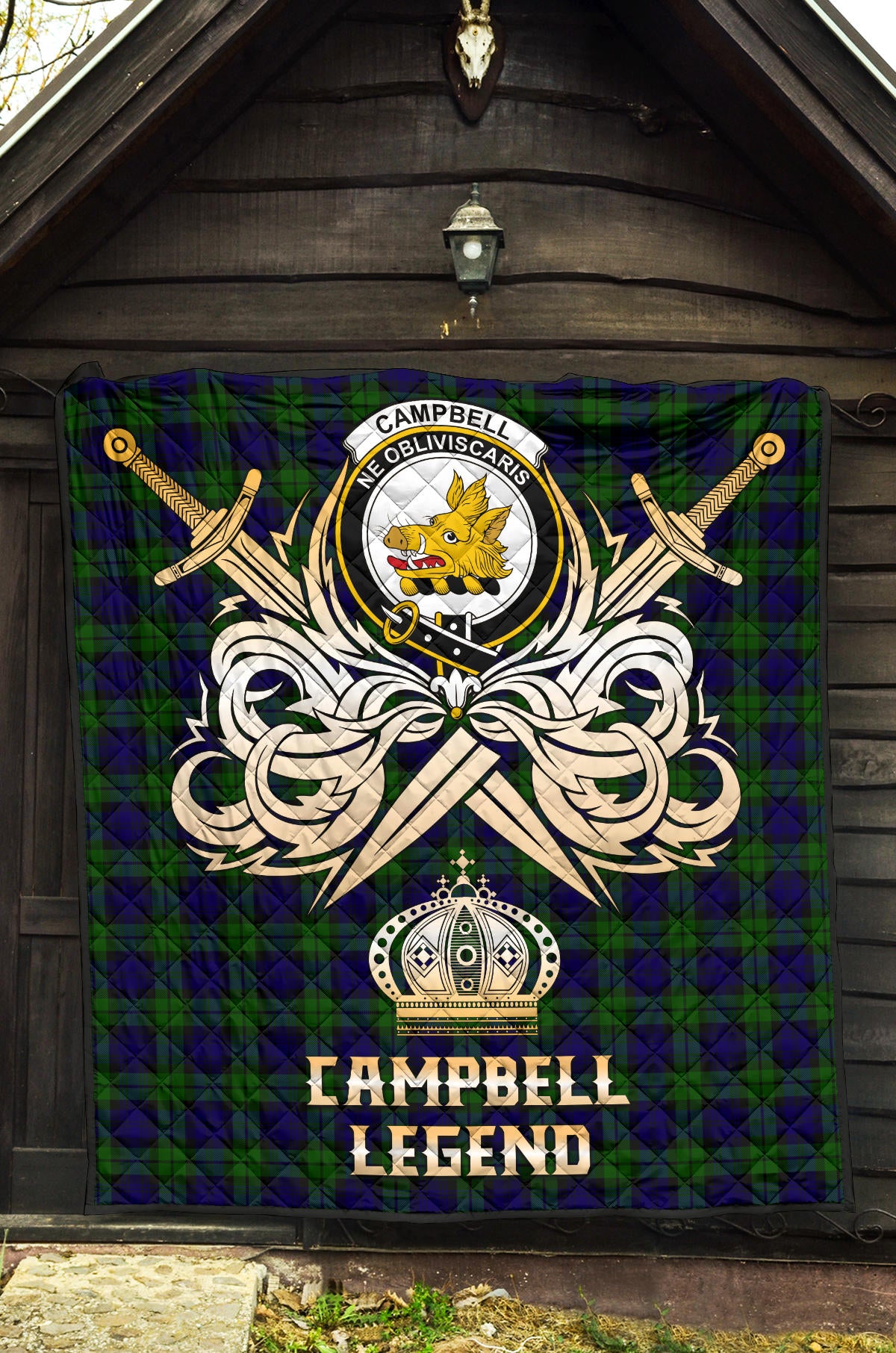 Campbell Modern Tartan Crest Legend Gold Royal Premium Quilt - SP