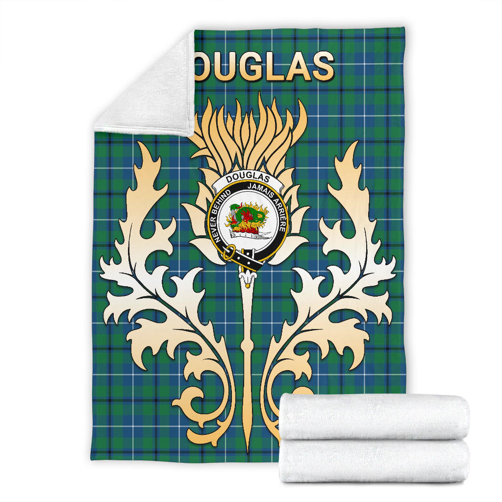 Douglas Ancient Tartan Crest Blanket - Gold Thistle Style