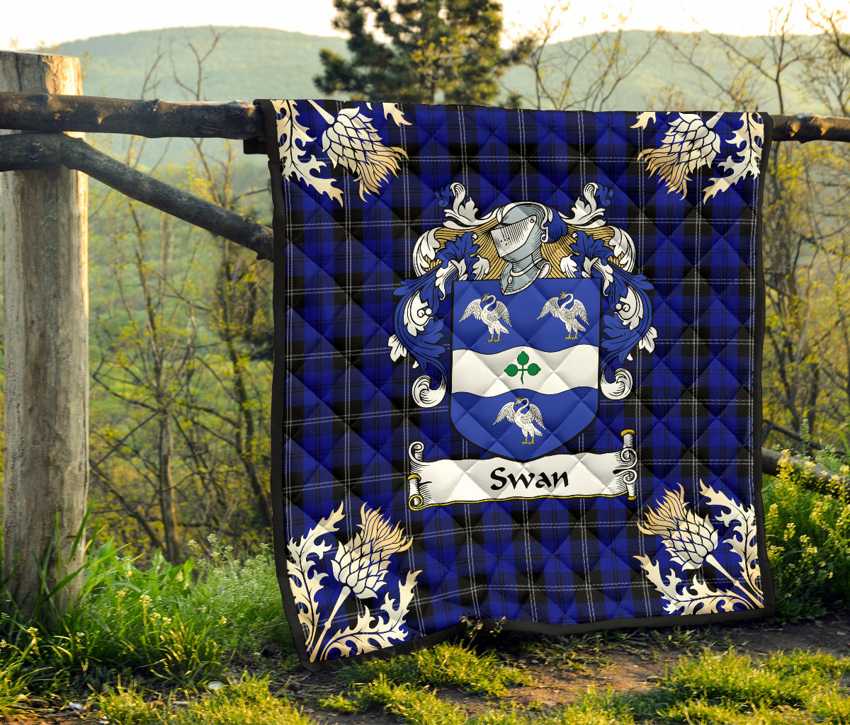 Swan Tartan Crest Premium Quilt - Gold Thistle Style SP