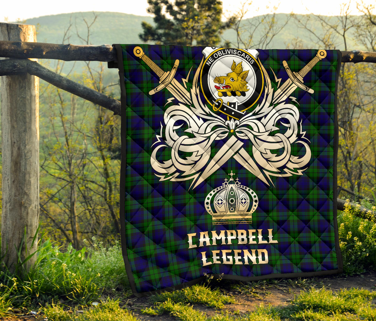 Campbell Modern Tartan Crest Legend Gold Royal Premium Quilt - SP