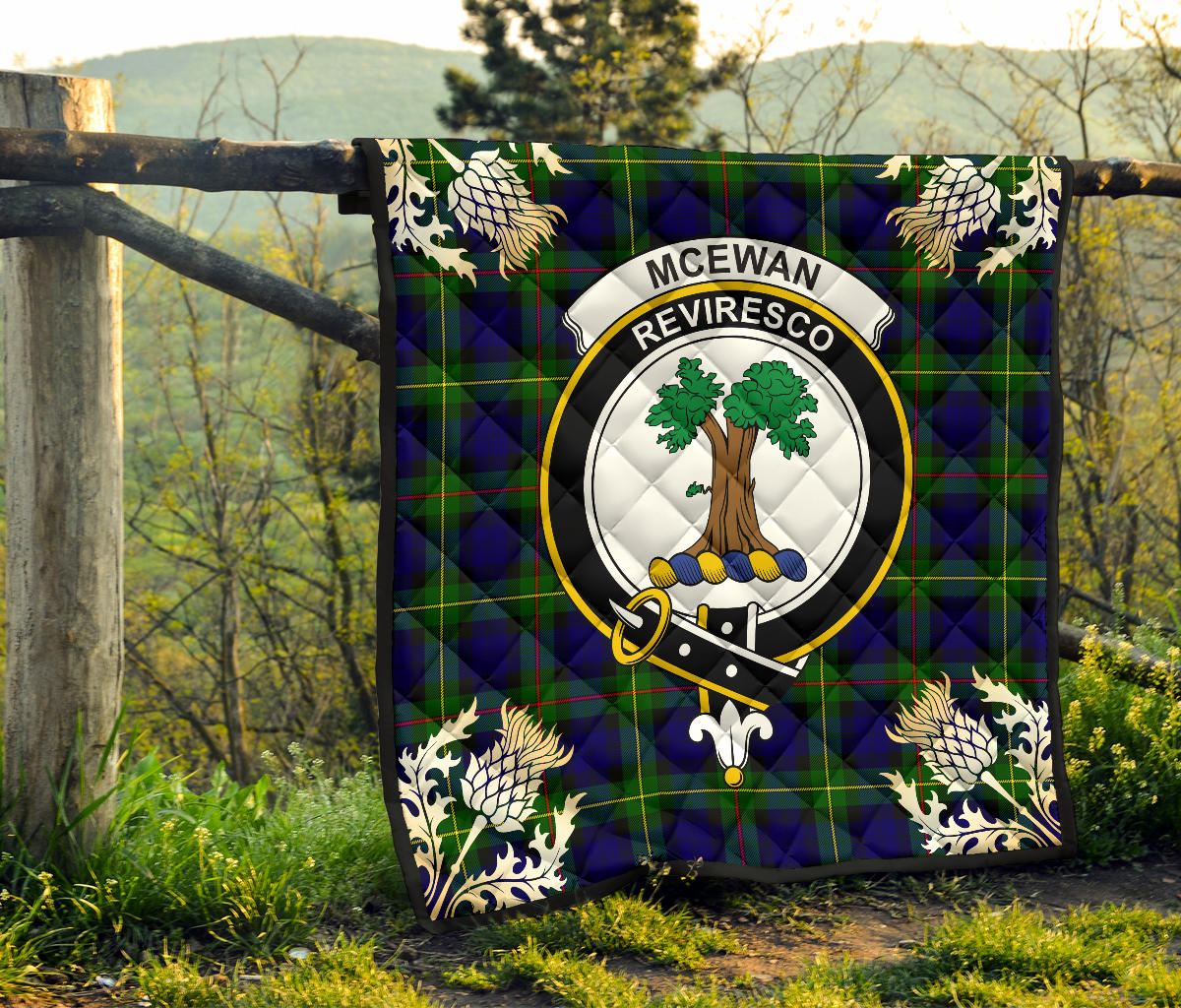 McEwan Tartan Crest Premium Quilt - Gold Thistle Style SP