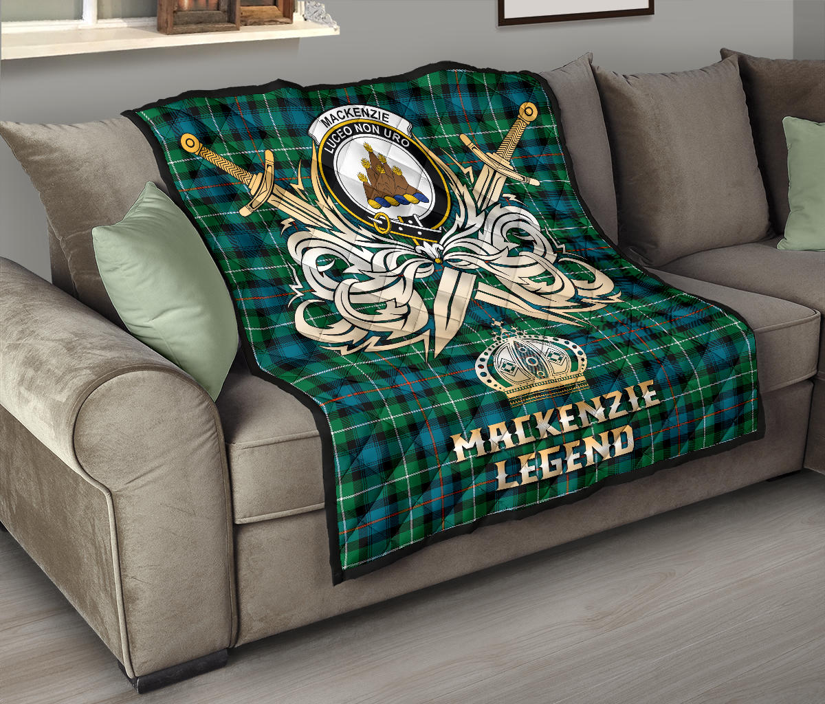 MacKenzie Ancient Tartan Crest Legend Gold Royal Premium Quilt SP