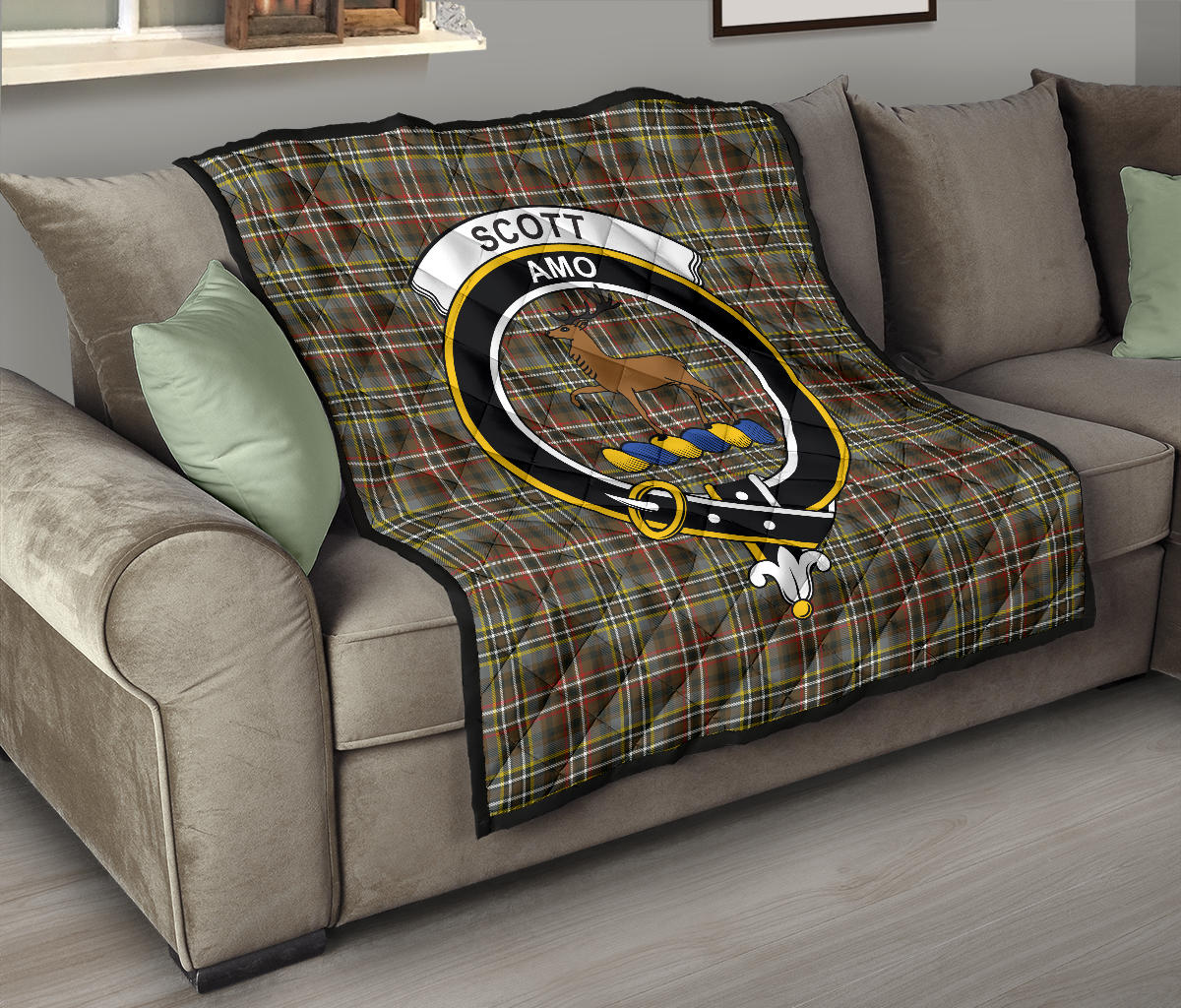 Scott Green Weathered Tartan Crest Quilt - SP