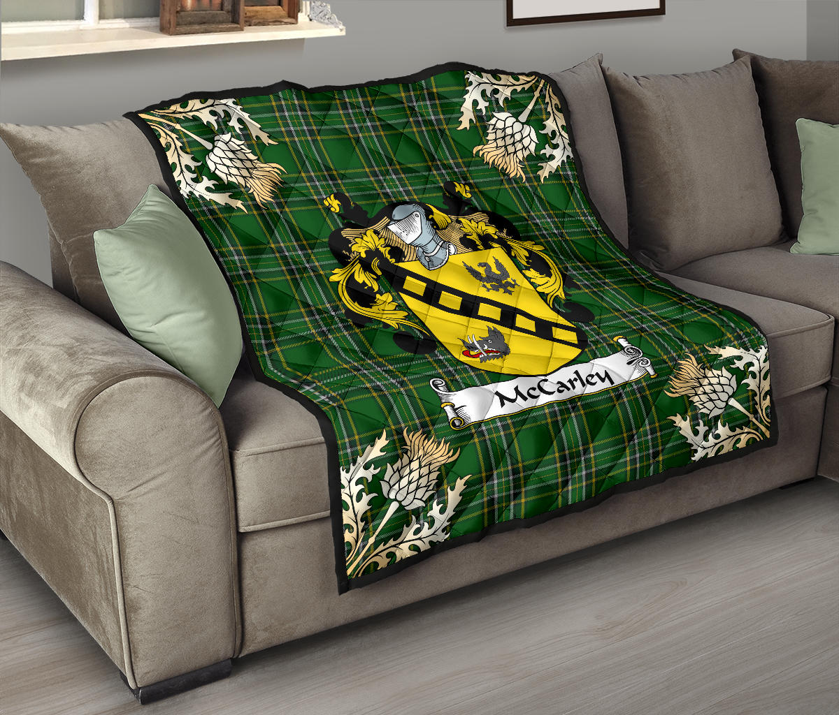 McCarley Tartan Crest Premium Quilt - Gold Thistle Style SP