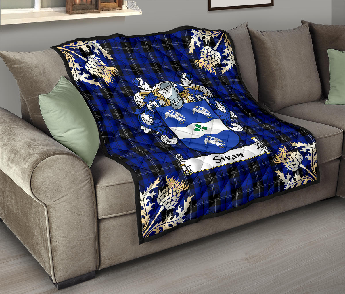 Swan Tartan Crest Premium Quilt - Gold Thistle Style SP
