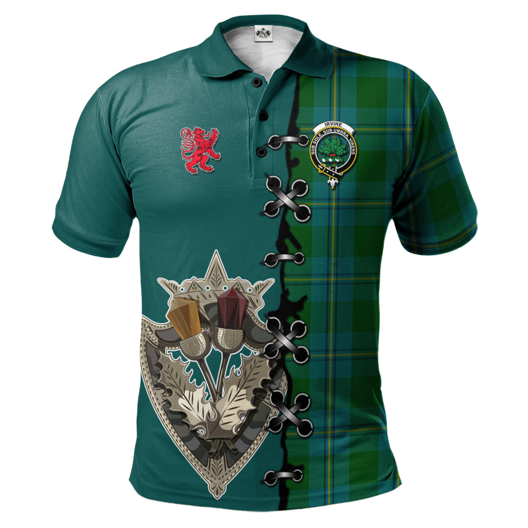 Irving of Bonshaw Tartan Polo Shirt - Lion Rampant And Celtic Thistle Style