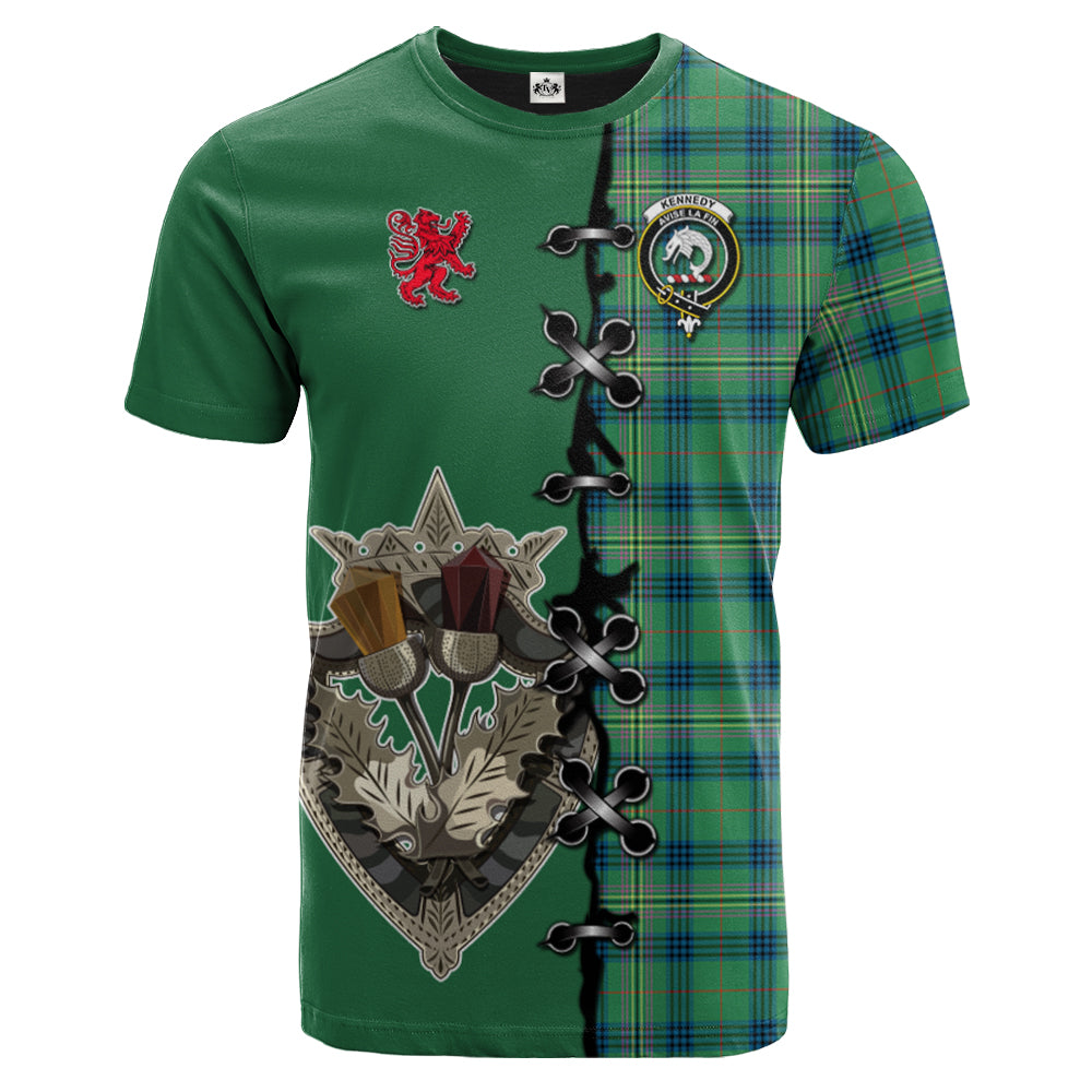 Kennedy Ancient Tartan T-shirt - Lion Rampant And Celtic Thistle Style