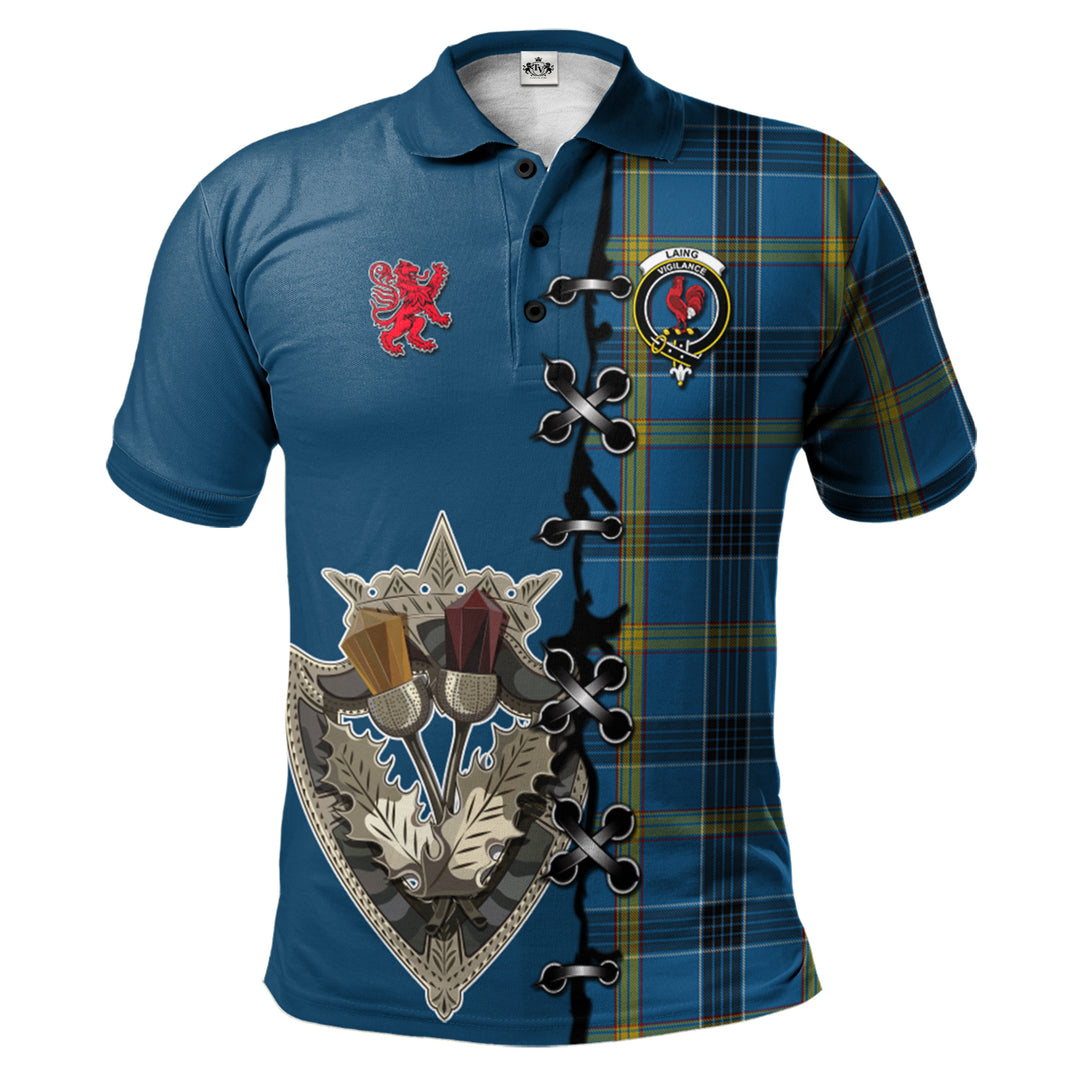 Laing Tartan Polo Shirt - Lion Rampant And Celtic Thistle Style
