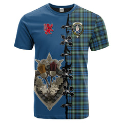 Lamont Ancient Tartan T-shirt - Lion Rampant And Celtic Thistle Style