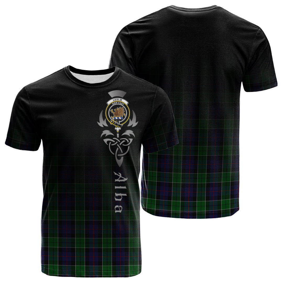 Leslie Hunting Tartan Crest T-shirt - Alba Celtic Style
