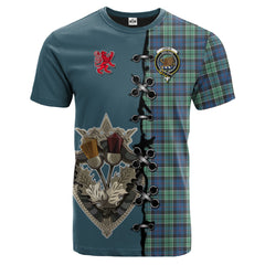 Leslie Hunting Ancient Tartan T-shirt - Lion Rampant And Celtic Thistle Style
