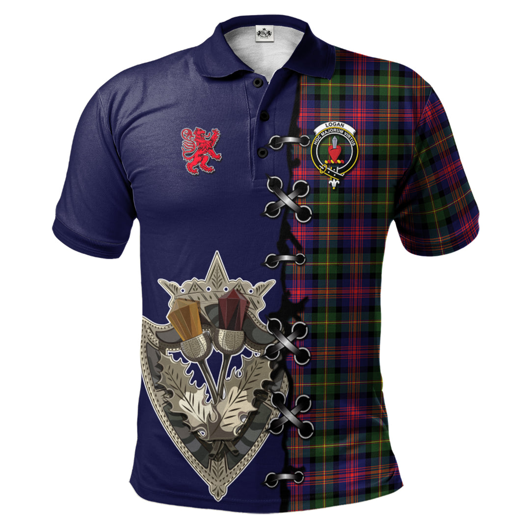 Logan Modern Tartan Polo Shirt - Lion Rampant And Celtic Thistle Style