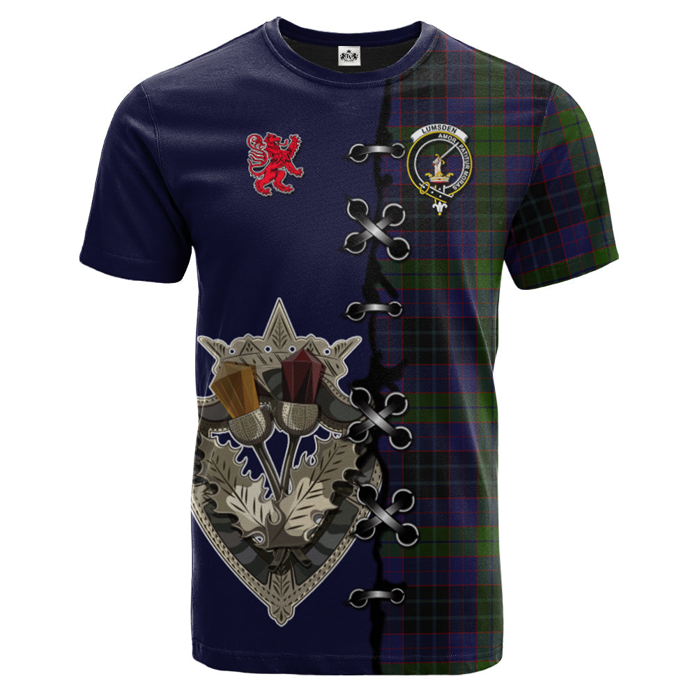Lumsden Hunting Tartan T-shirt - Lion Rampant And Celtic Thistle Style
