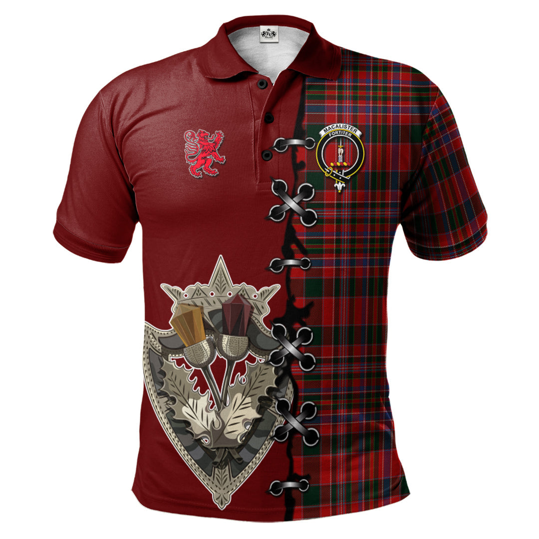 MacAlister Tartan Polo Shirt - Lion Rampant And Celtic Thistle Style