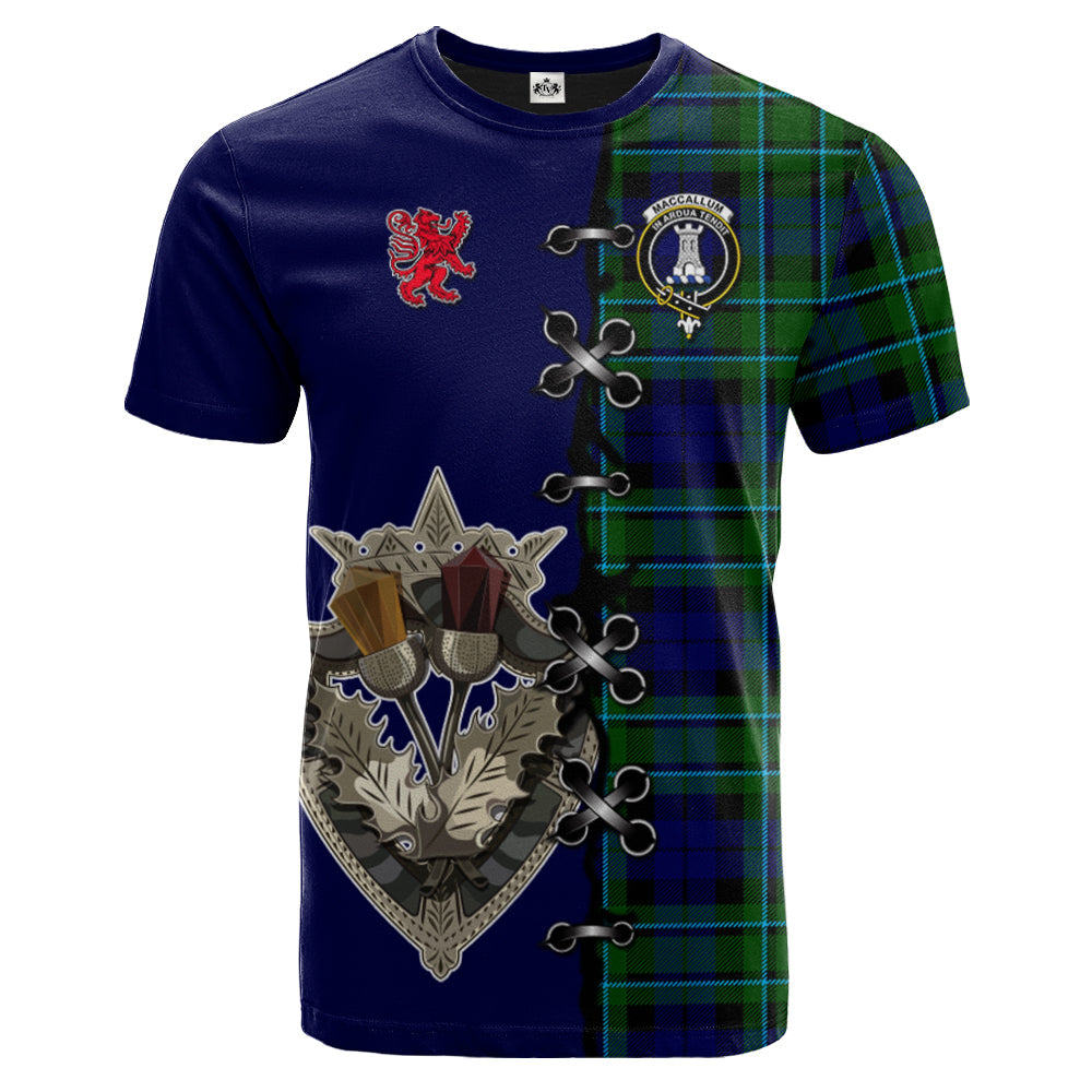MacCallum Modern Tartan T-shirt - Lion Rampant And Celtic Thistle Style