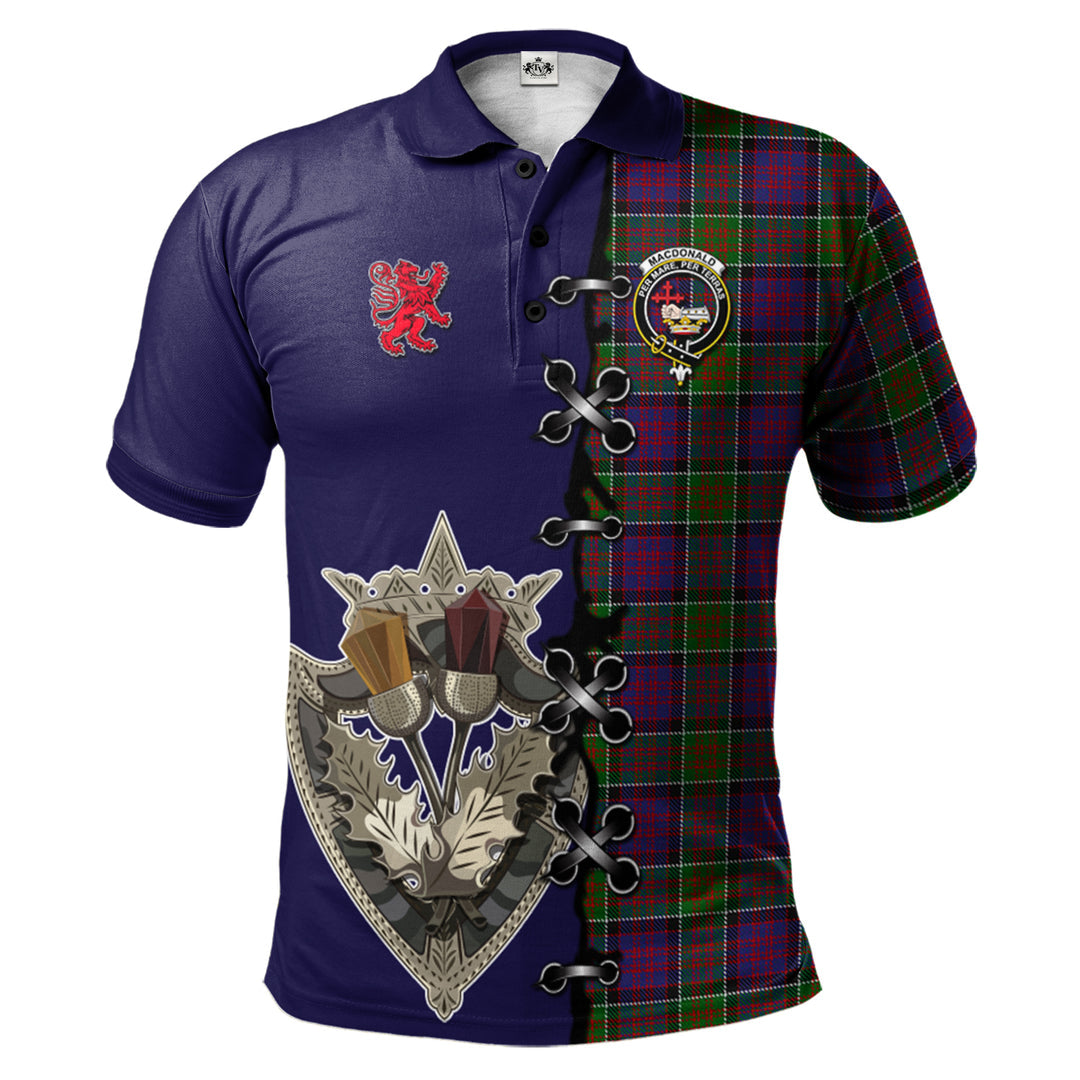 MacDonald of Clanranald Modern Tartan Polo Shirt - Lion Rampant And Celtic Thistle Style