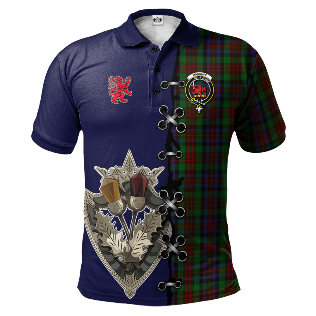 MacDuff Hunting Tartan Polo Shirt - Lion Rampant And Celtic Thistle Style