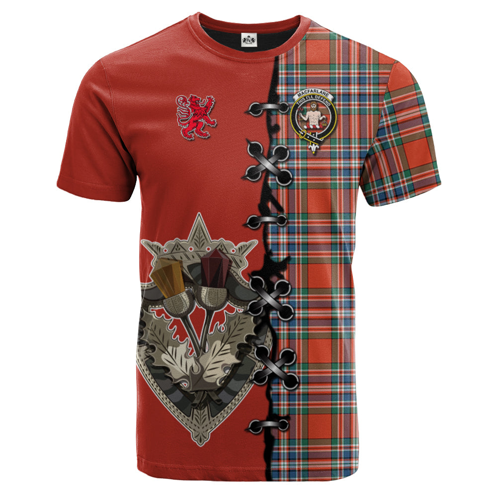 MacFarlane Ancient Tartan T-shirt - Lion Rampant And Celtic Thistle Style