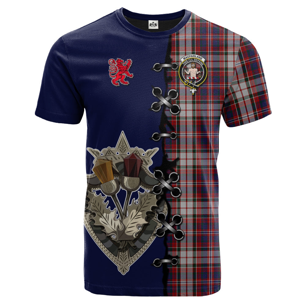 MacFarlane Dress Tartan T-shirt - Lion Rampant And Celtic Thistle Style