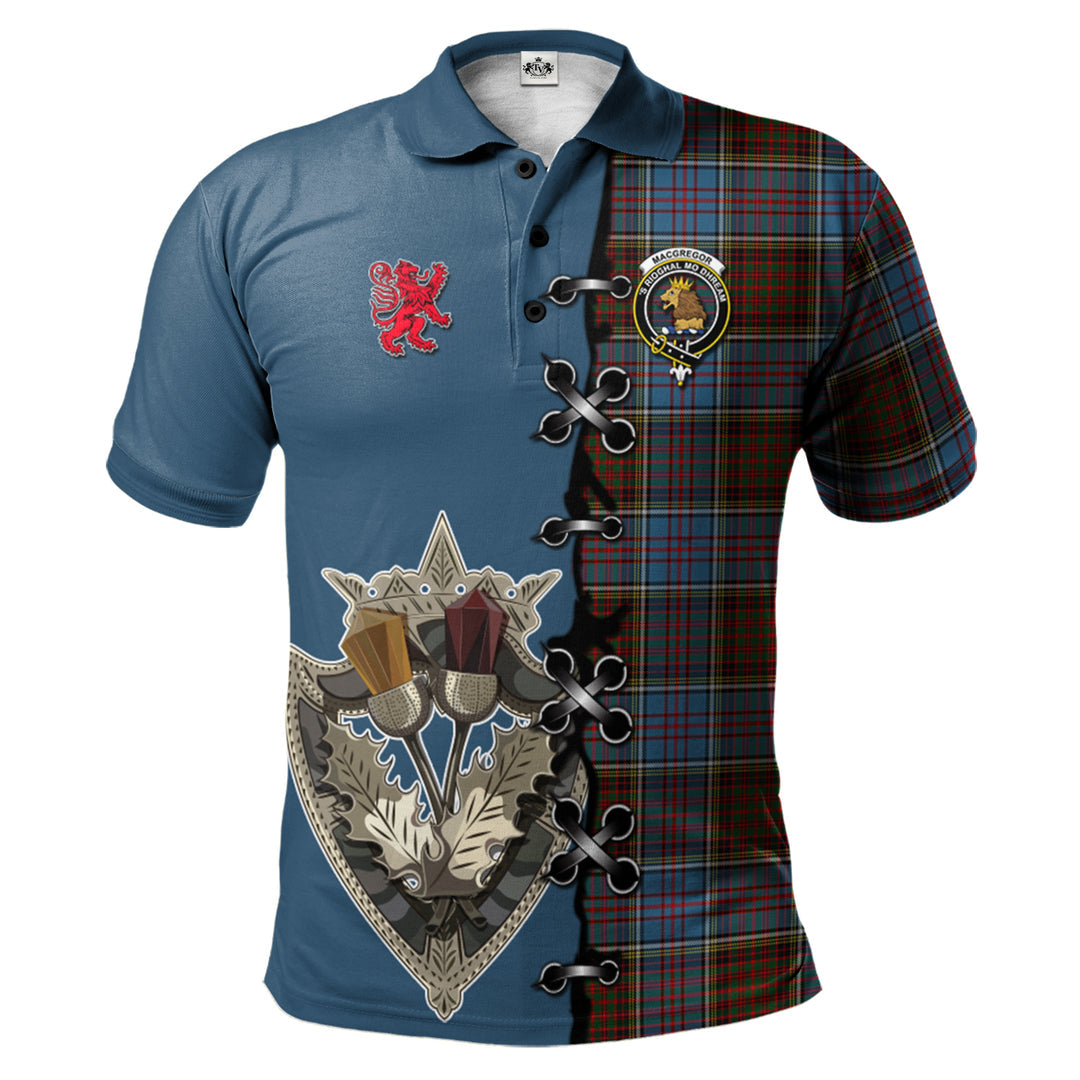 MacGregor Hastie Tartan Polo Shirt - Lion Rampant And Celtic Thistle Style