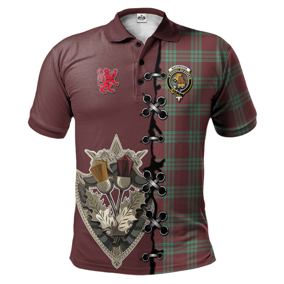 MacGregor Hunting Ancient Tartan Polo Shirt - Lion Rampant And Celtic Thistle Style