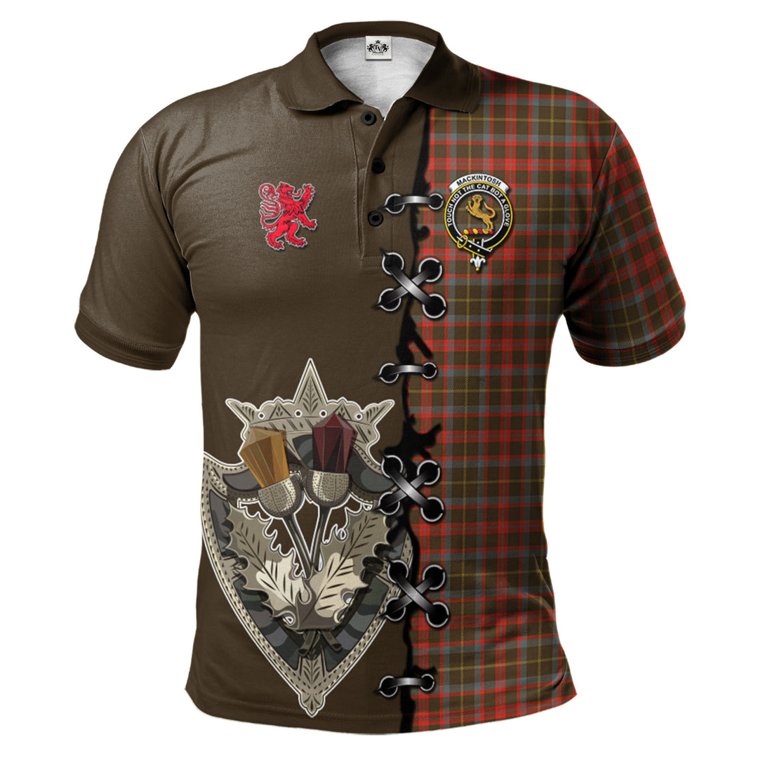 MacKintosh Hunting Weathered Tartan Polo Shirt - Lion Rampant And Celtic Thistle Style