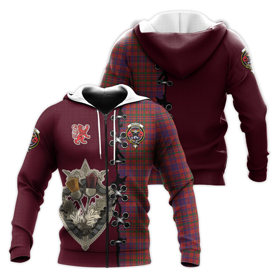 MacLeod Red Tartan Hoodie - Lion Rampant And Celtic Thistle Style