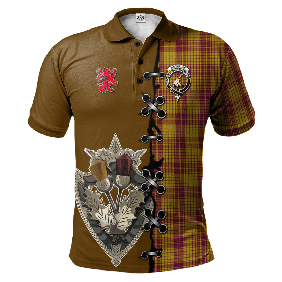MacMillan Dress Tartan Polo Shirt - Lion Rampant And Celtic Thistle Style