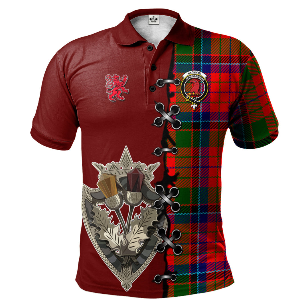 MacNicol of Scorrybreac Tartan Polo Shirt - Lion Rampant And Celtic Thistle Style
