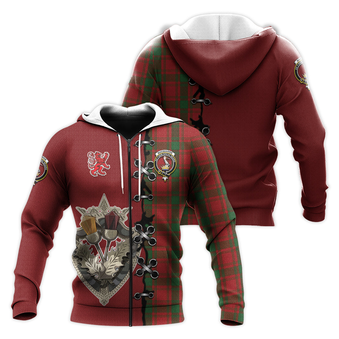 MacQuarrie Tartan Hoodie - Lion Rampant And Celtic Thistle Style