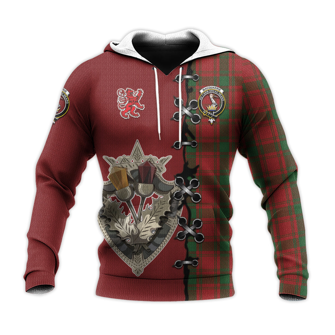MacQuarrie Tartan Hoodie - Lion Rampant And Celtic Thistle Style