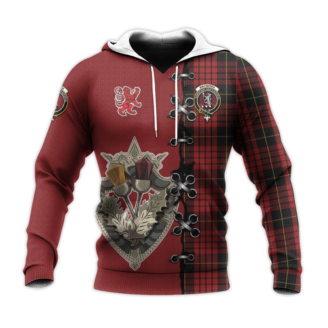 MacQueen Tartan Hoodie - Lion Rampant And Celtic Thistle Style